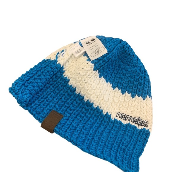 SALOMON NWOT Knit Winter Beanie Hat in Blue & White One Size Fits All - Picture 2 of 3